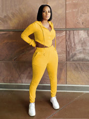 Two Piece Solid Color Zipper Hoodie+ Sweatpants