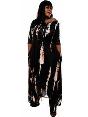 Vestido largo informal con hombros descubiertos y efecto tie-dye irregular