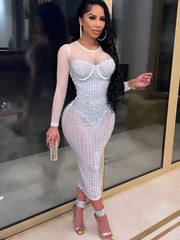 Langärmliges Midikleid aus Hot Drilling-Mesh