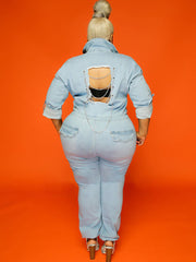 Mono vaquero calado de manga larga de talla grande