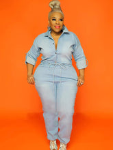 Plus Size Long Sleeve Hollow Out Denim Jumpsuit
