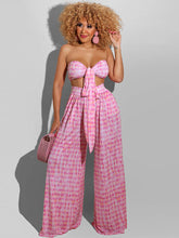 Conjunto de dos piezas: top de tubo con hombros descubiertos y pantalones de pierna ancha