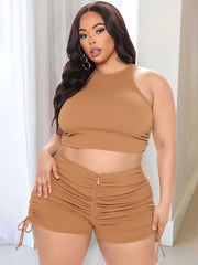 Two Piece Ribbed Tank Tops & Ruched Shorts