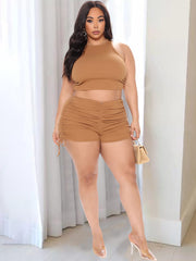 Two Piece Ribbed Tank Tops & Ruched Shorts