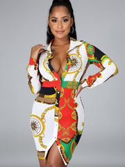 Minivestido camisero con estampado de solapa y mangas largas