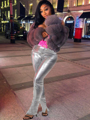 Pantalones largos ajustados de cuero sintético de color liso