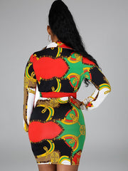 Minivestido camisero con estampado de solapa y mangas largas