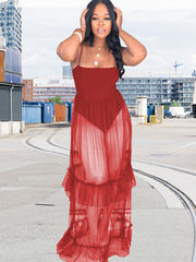 Sleeveless Mesh Patchwork Maxi Dress