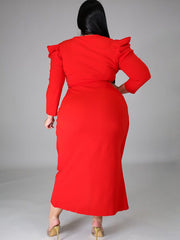 Vestido midi ajustado con mangas abullonadas