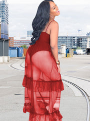 Sleeveless Mesh Patchwork Maxi Dress