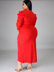 Vestido midi ajustado con mangas abullonadas