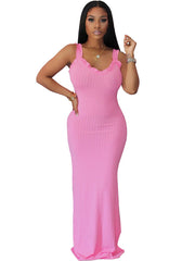 Figurbetontes Maxikleid aus Rippstrick mit Spaghettiträgern