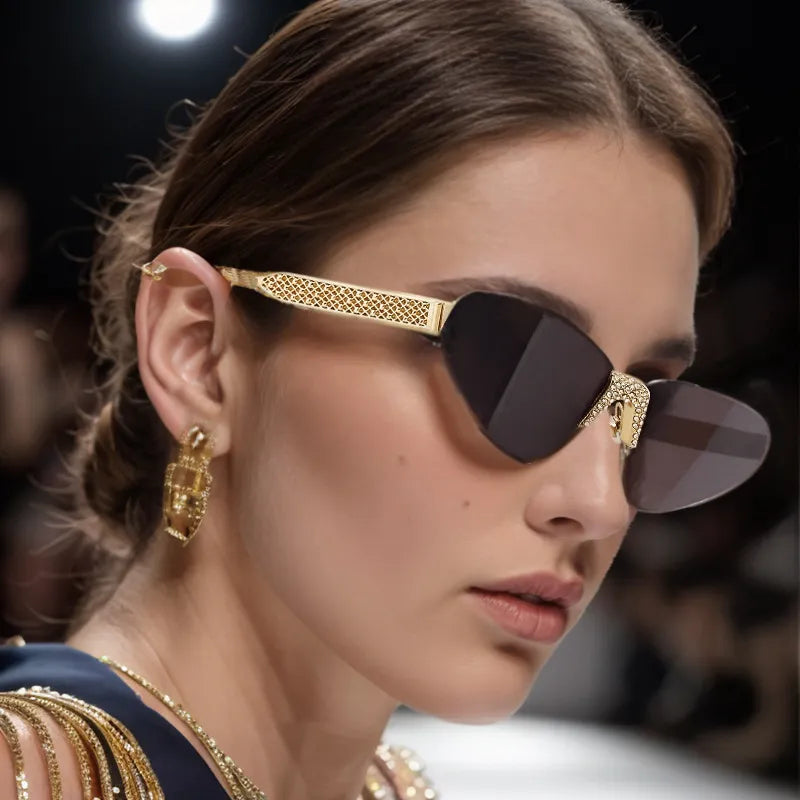 Gold-Accented Sunglasses with Rhinestone Decor