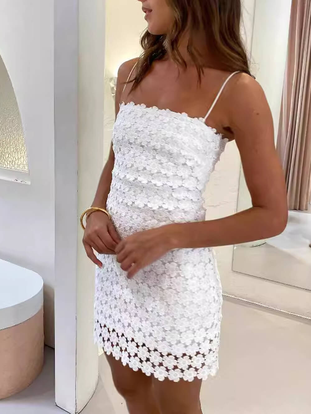 Sommer Sexy Strapsspitze Hohl Minikleid
