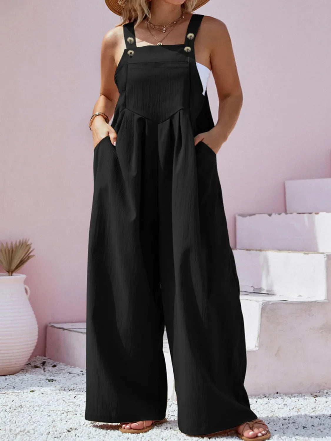 Plus Size Square Neck Wide Leg Overalls