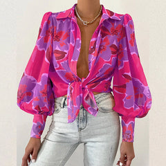 Luna Bloom Tie-Front Blouse