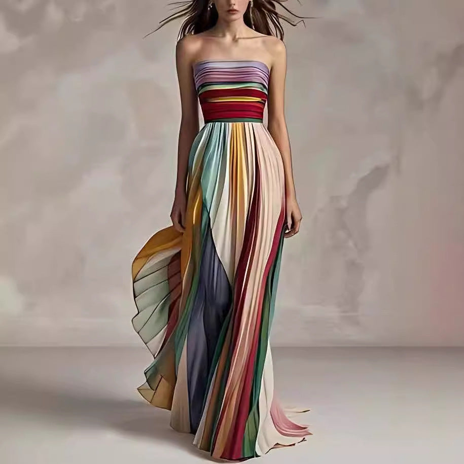 Aurora Pleated Rainbow Gown