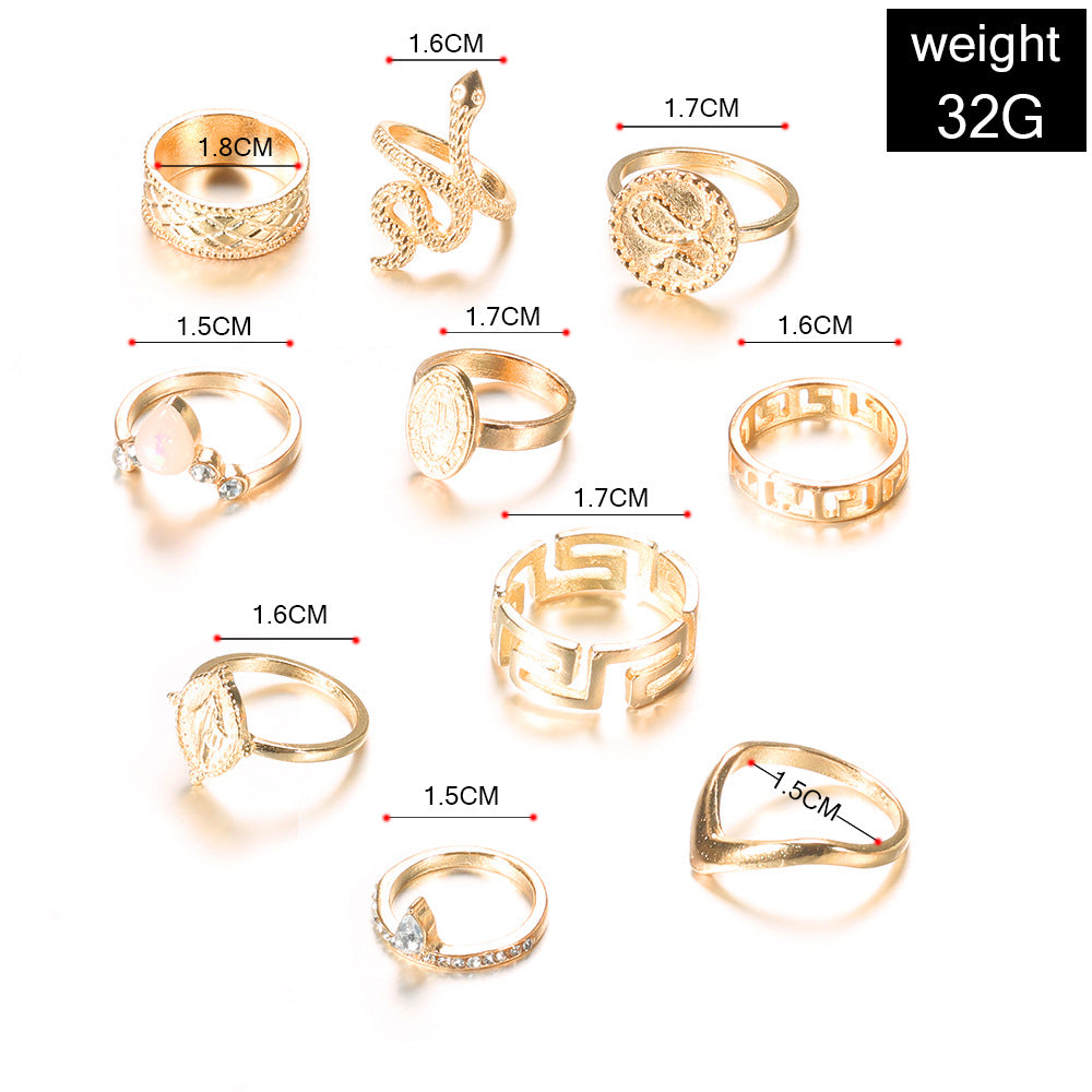 Ten Piece Snake Rhinestone Rings Sets