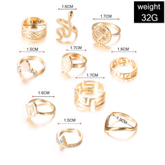 Ten Piece Snake Rhinestone Rings Sets