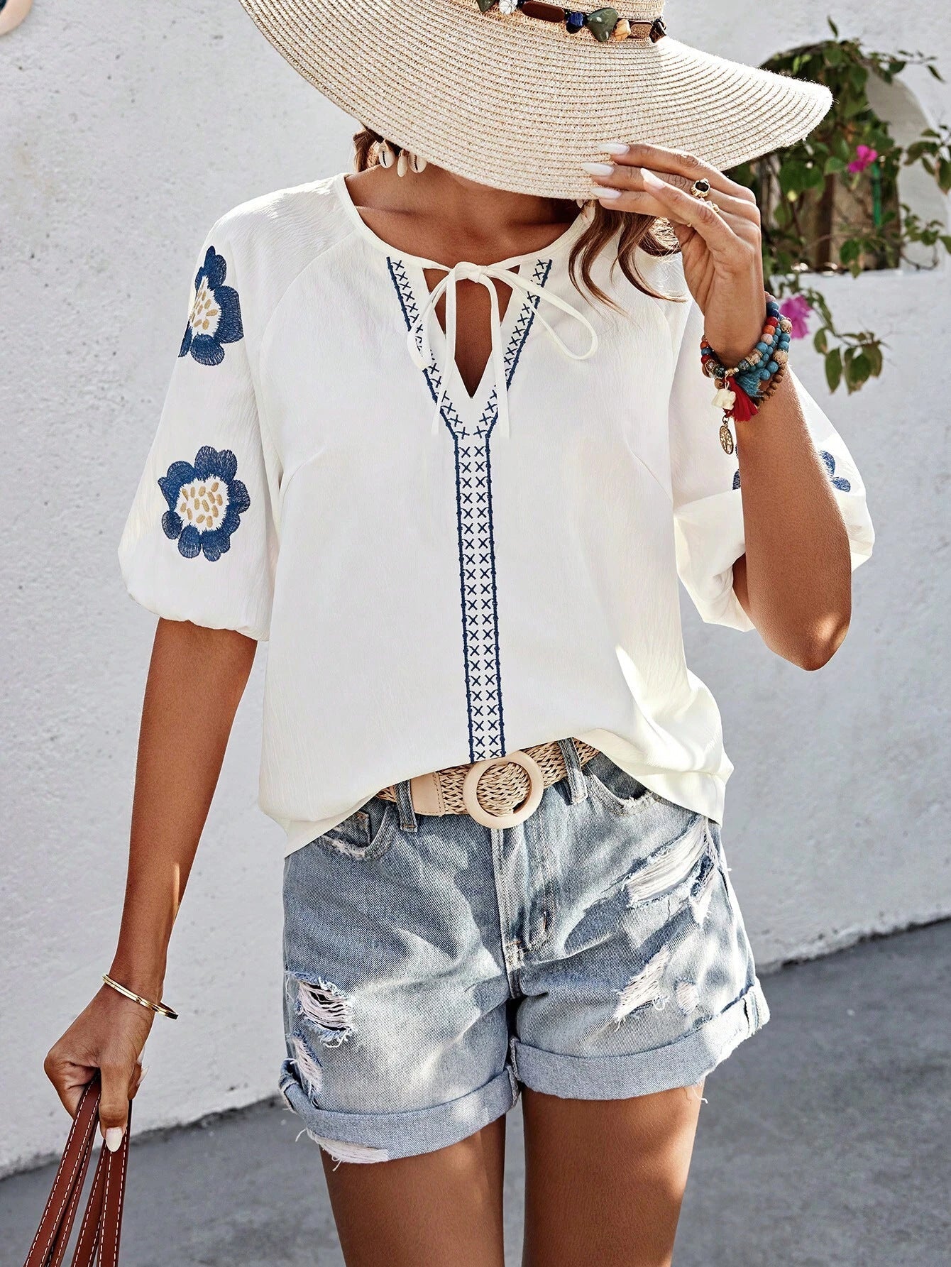 Zenya Embroidered Boho Blouse