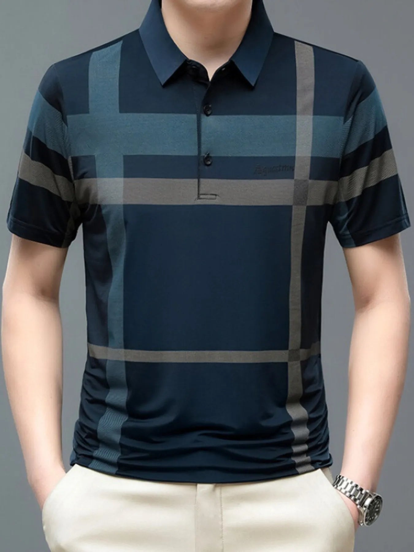 Men's Plus Size Geometric Striped Short Sleeve Polo