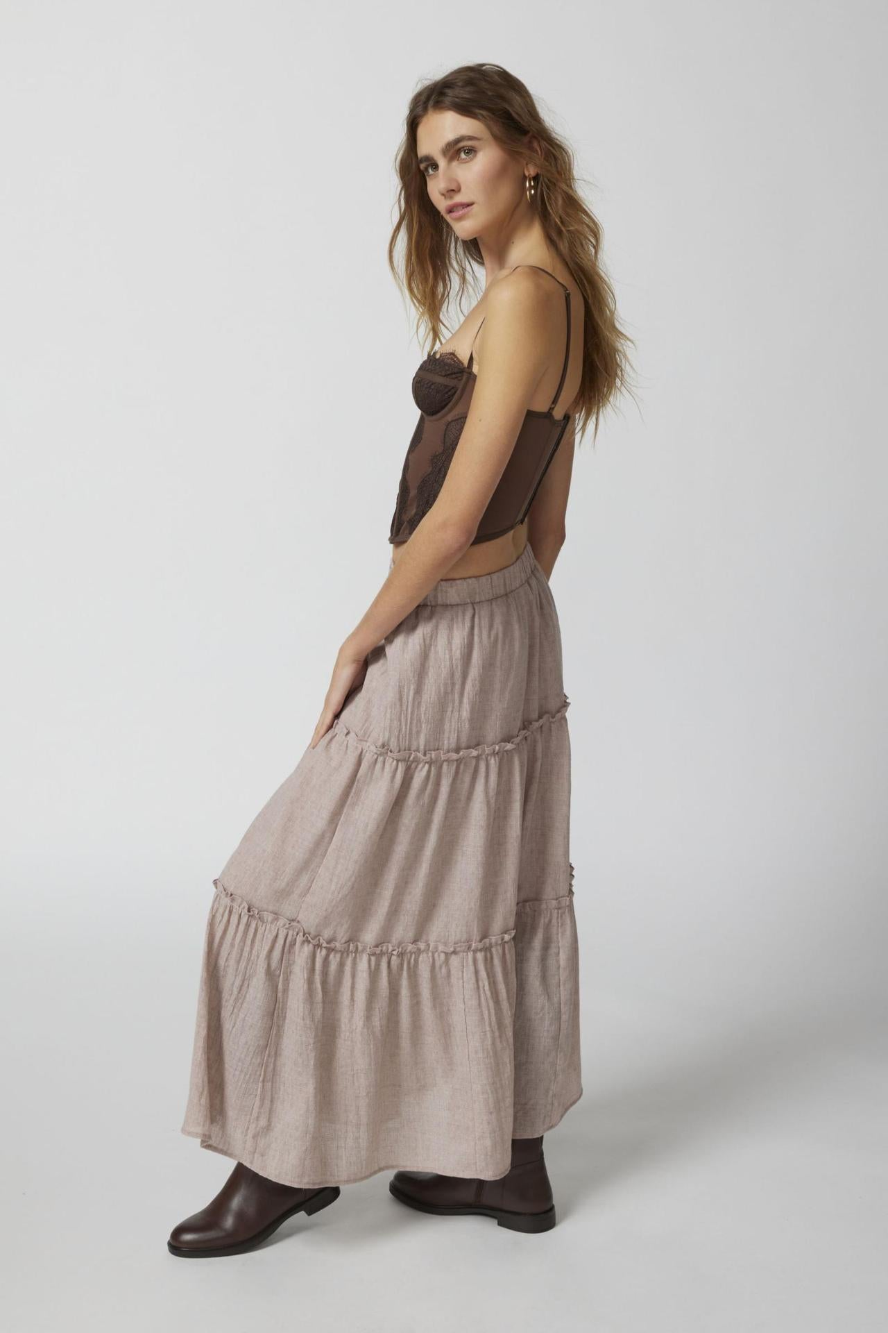 Sage Tiered Maxi Skirt