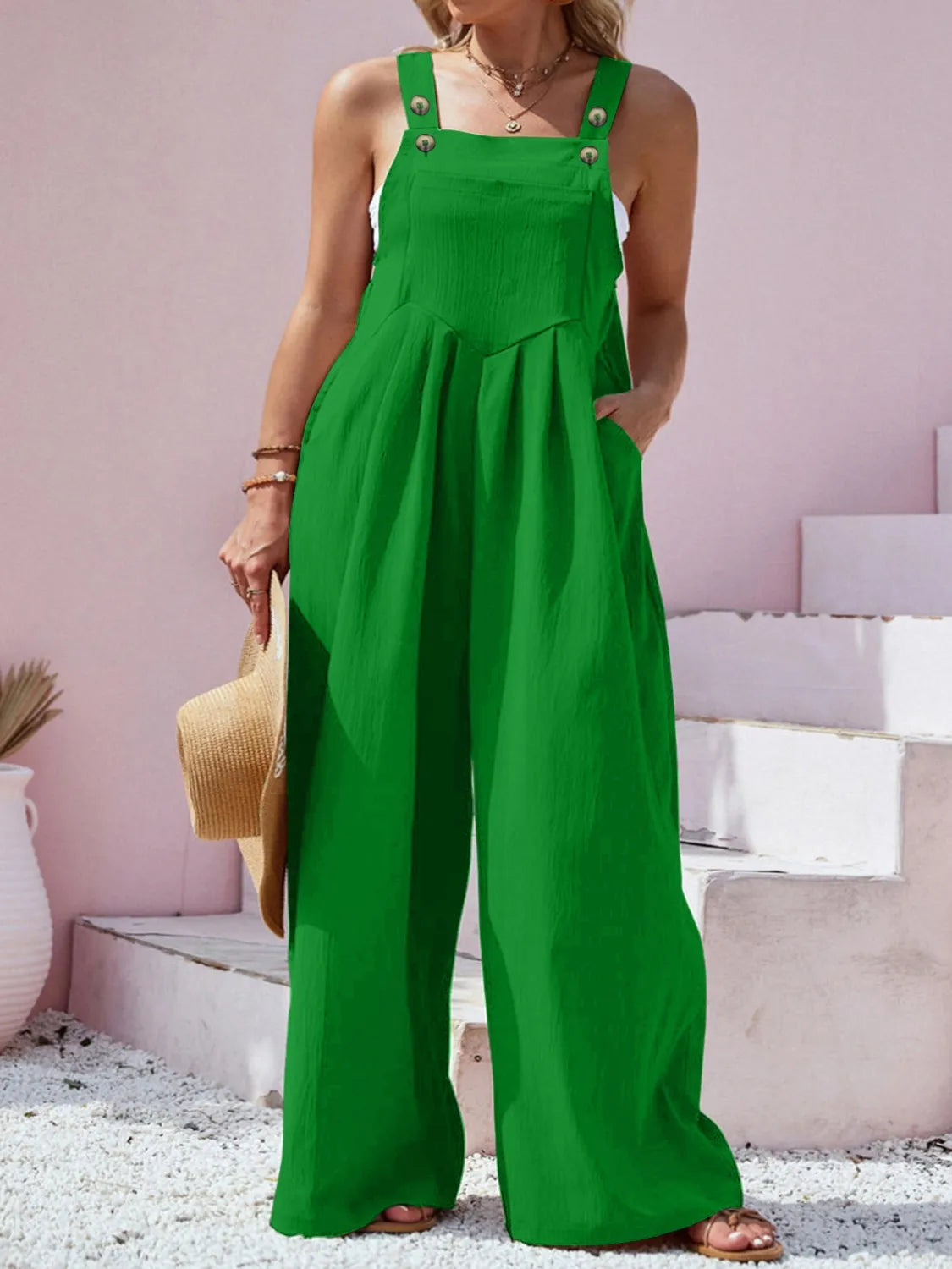 Plus Size Square Neck Wide Leg Overalls