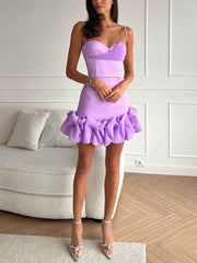 Vestido mini bustier con volantes drapeados