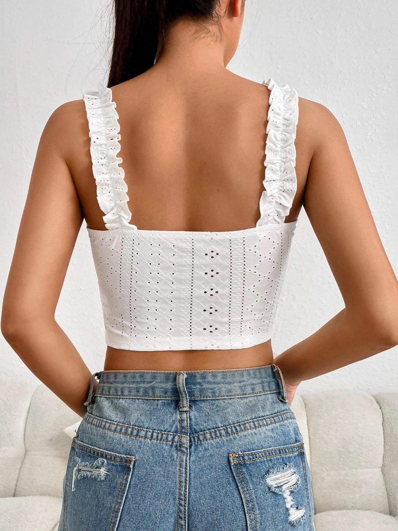 Luna Eyelet Ruffle Crop Top