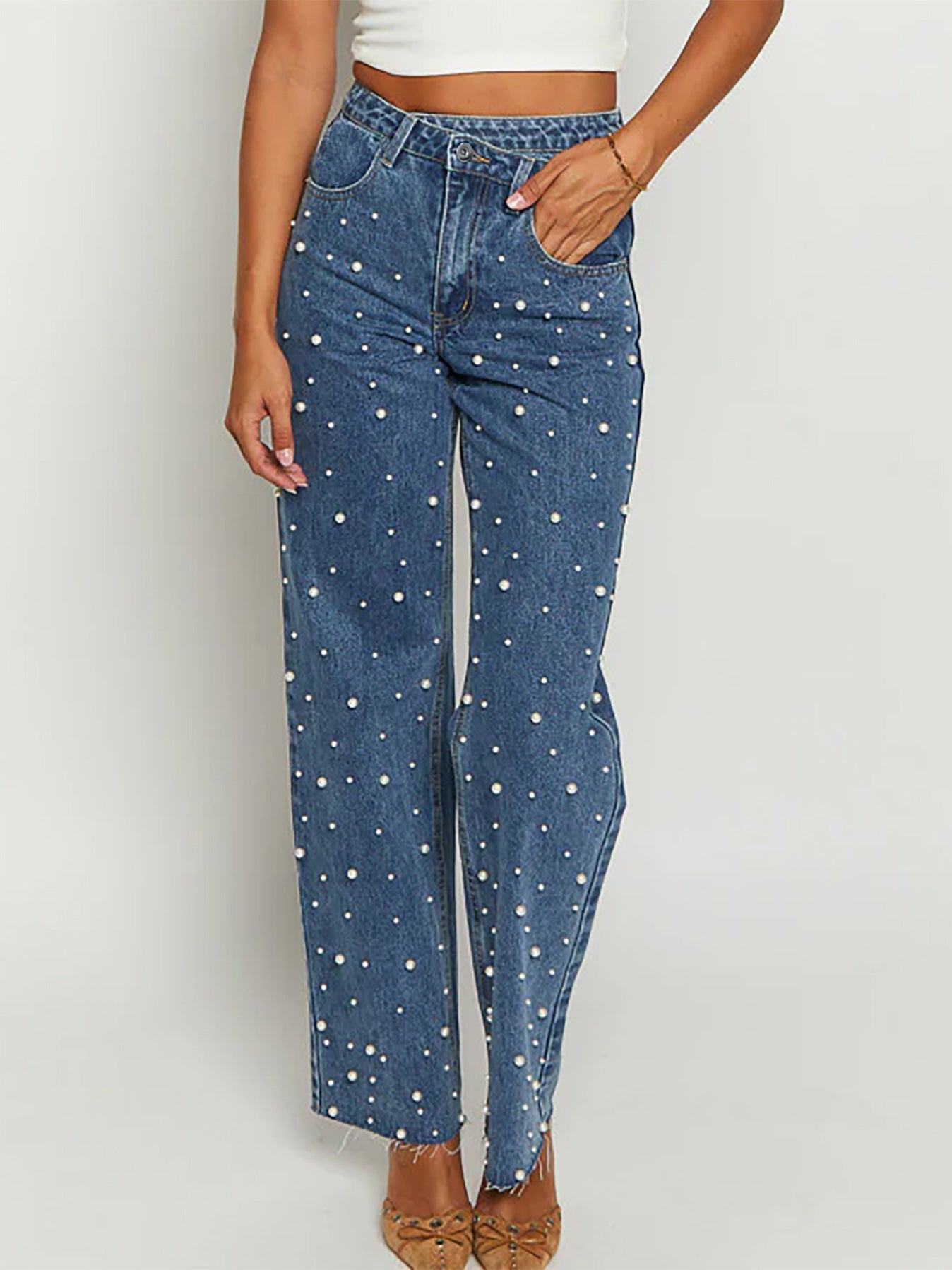 Pearla High-Waisted Embellished Jeans