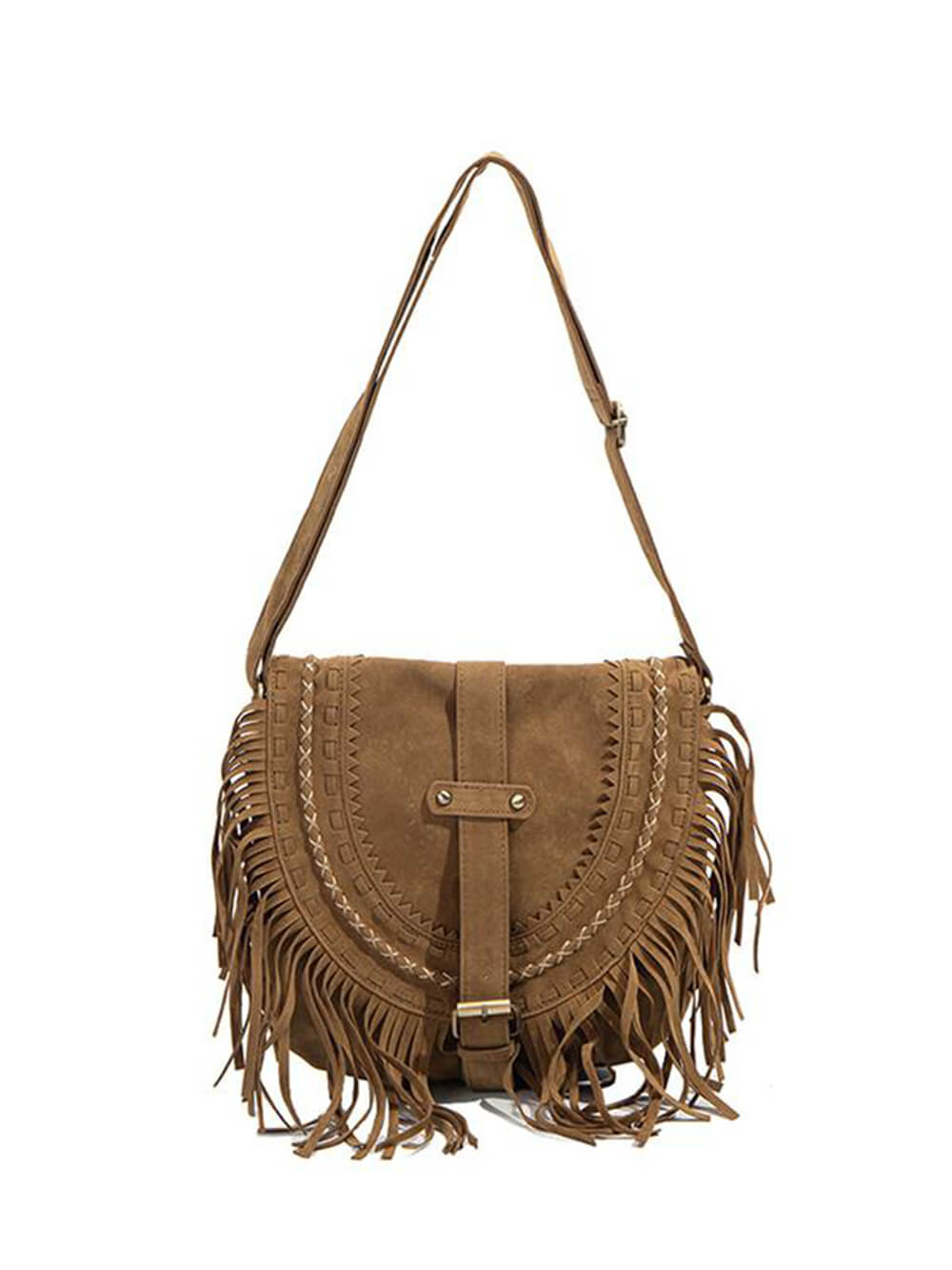 Tasche aus Wildlederimitat mit Fransen und Schnalle