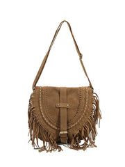 Tasche aus Wildlederimitat mit Fransen und Schnalle
