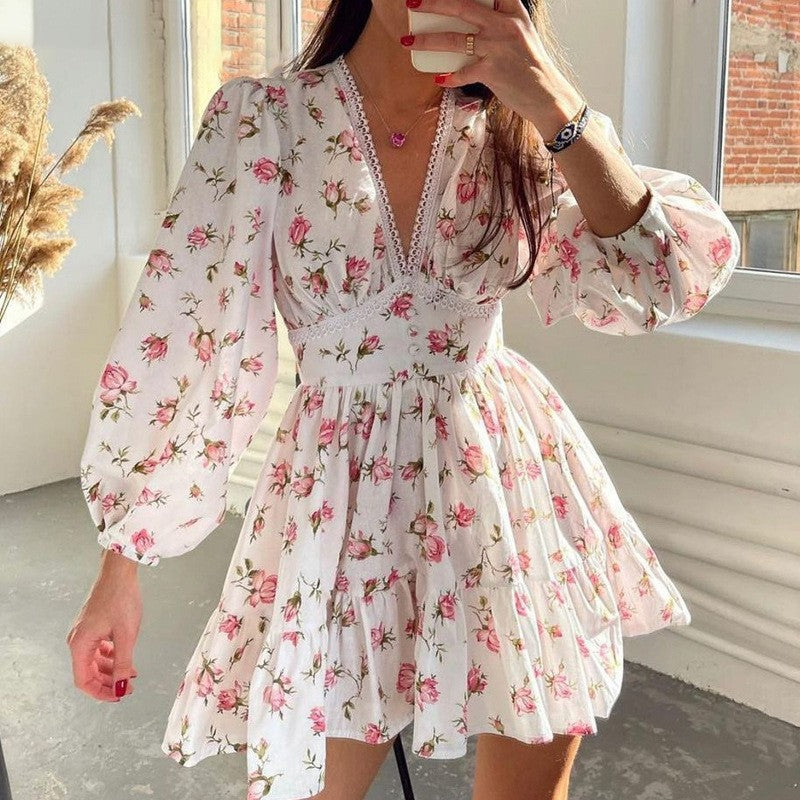 Rosalie â€?Vintage Rose Puff Sleeve Mini Dress