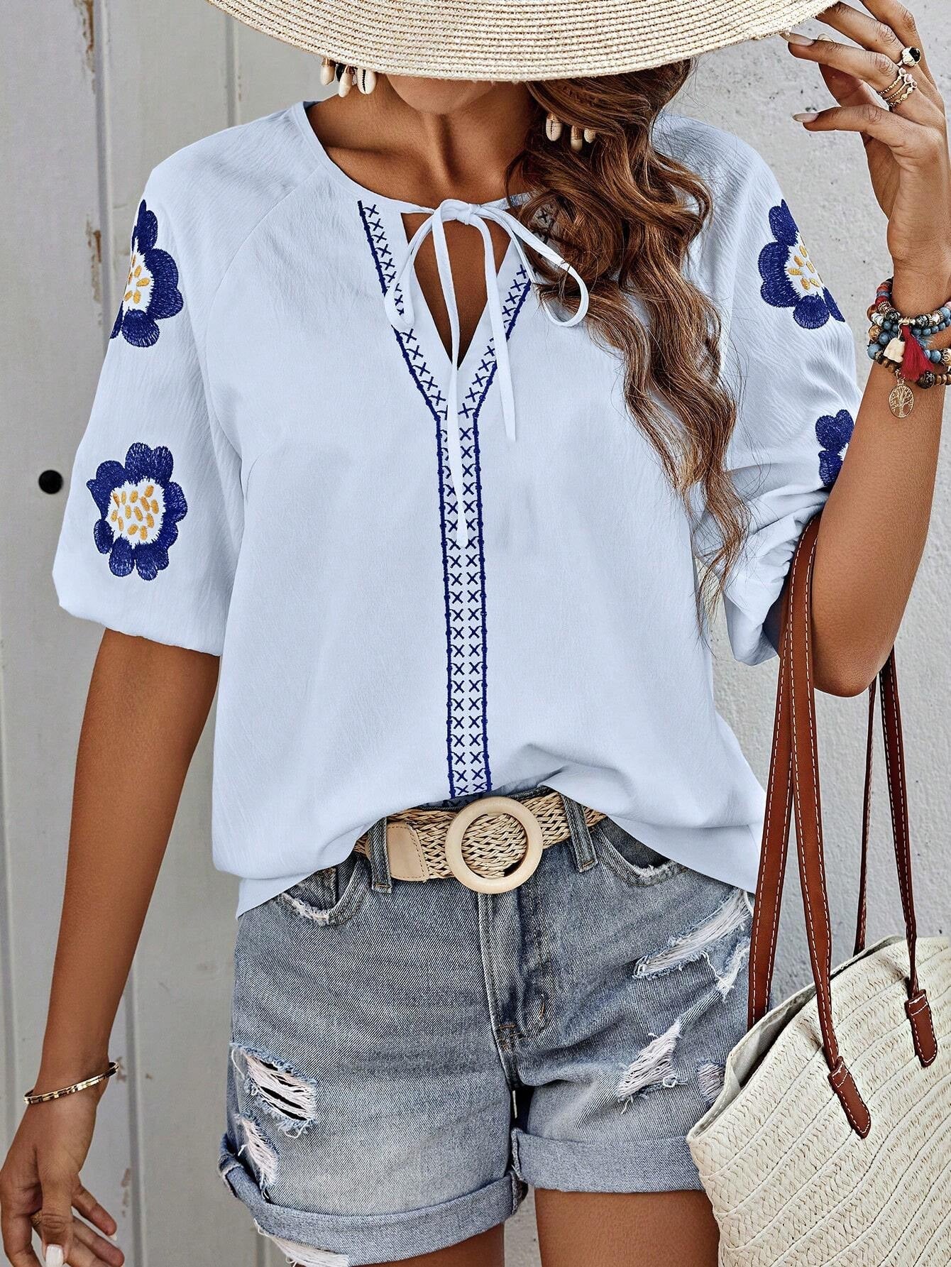 Zenya Embroidered Boho Blouse