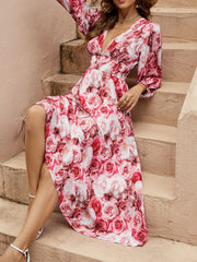 Floral V-Neck Long Sleeve Dress