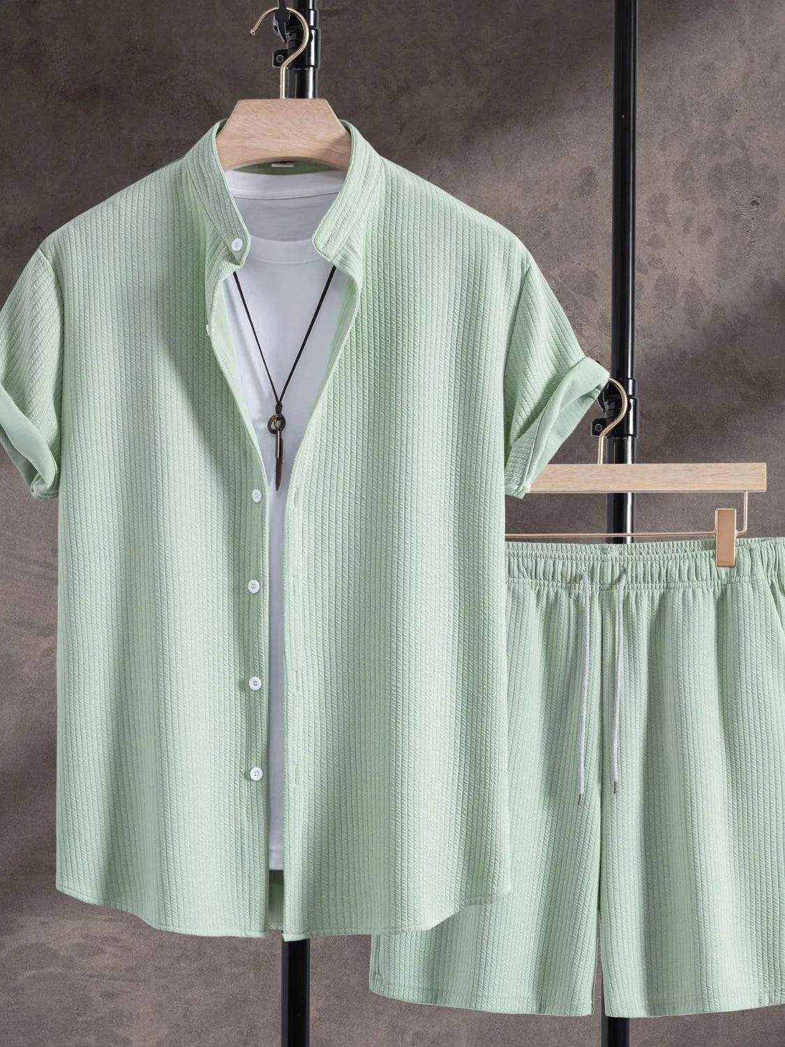 Men's Ribbed Short Sleeve Shirt and Shorts Set