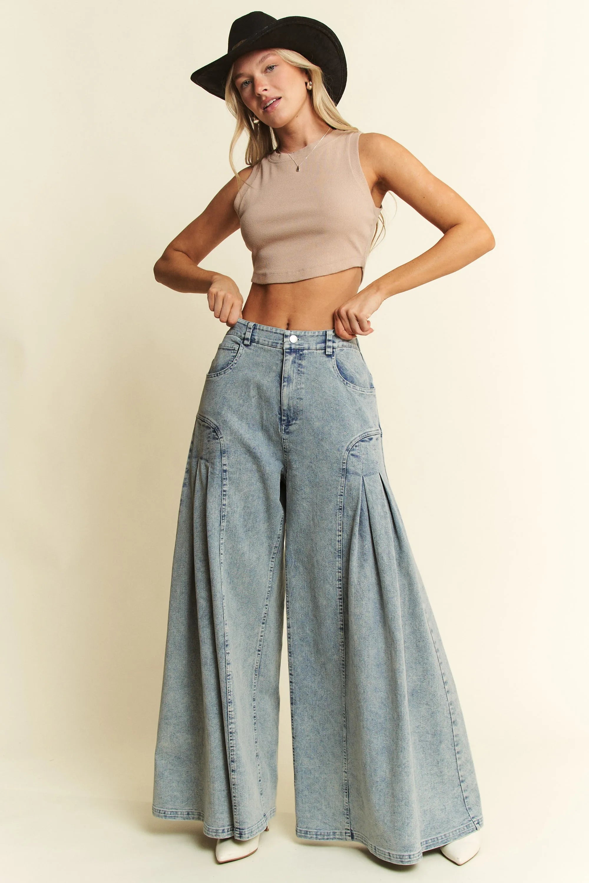 Oversized Wide Leg Jeans High Waist Pleated Denim Pants