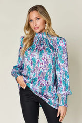 Floral Printed Smocked Long Sleeve Blouse