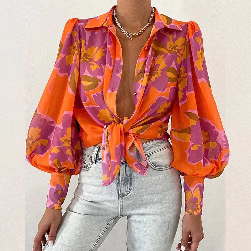 Luna Bloom Tie-Front Blouse