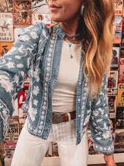 Floral Embroidered Denim Button-Up Top