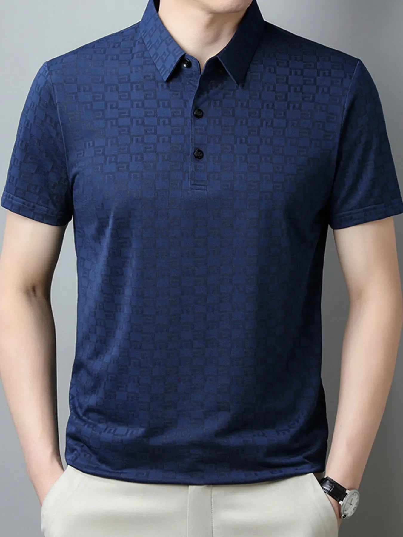 Men's Plus Size Breathable Textured Pattern Polo