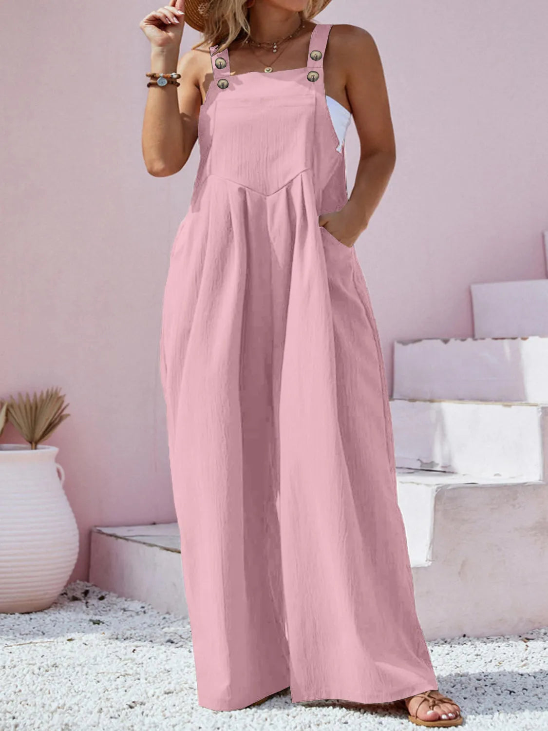 Plus Size Square Neck Wide Leg Overalls