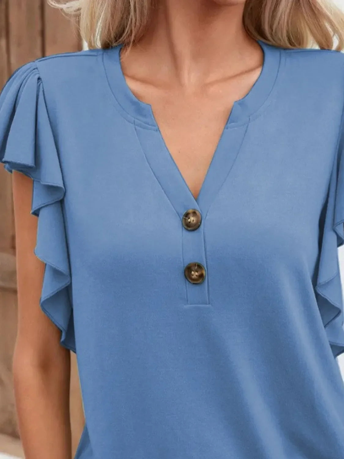Ruffled Notched Cap Sleeve Blouse Plus Size