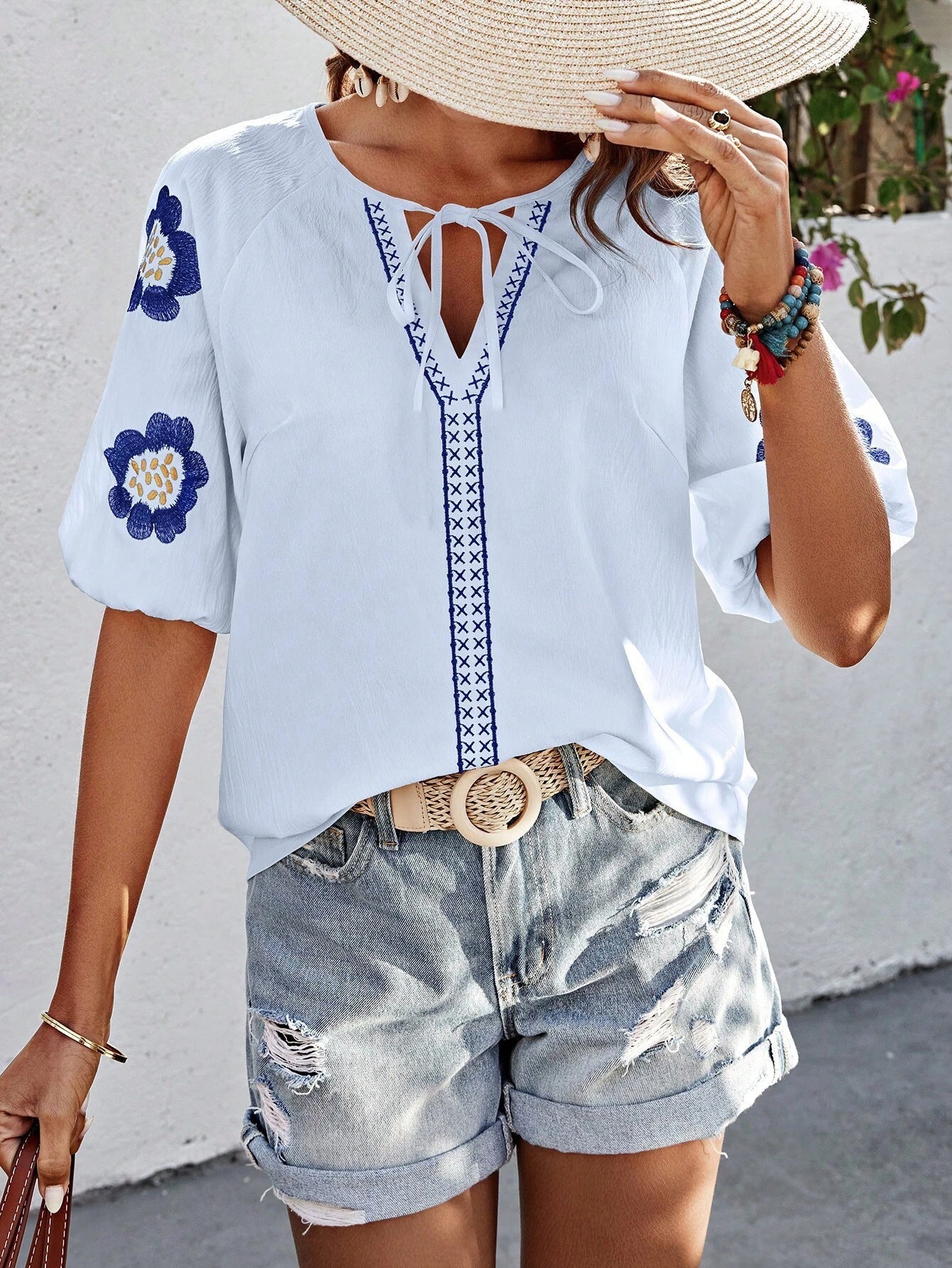 Zenya Embroidered Boho Blouse