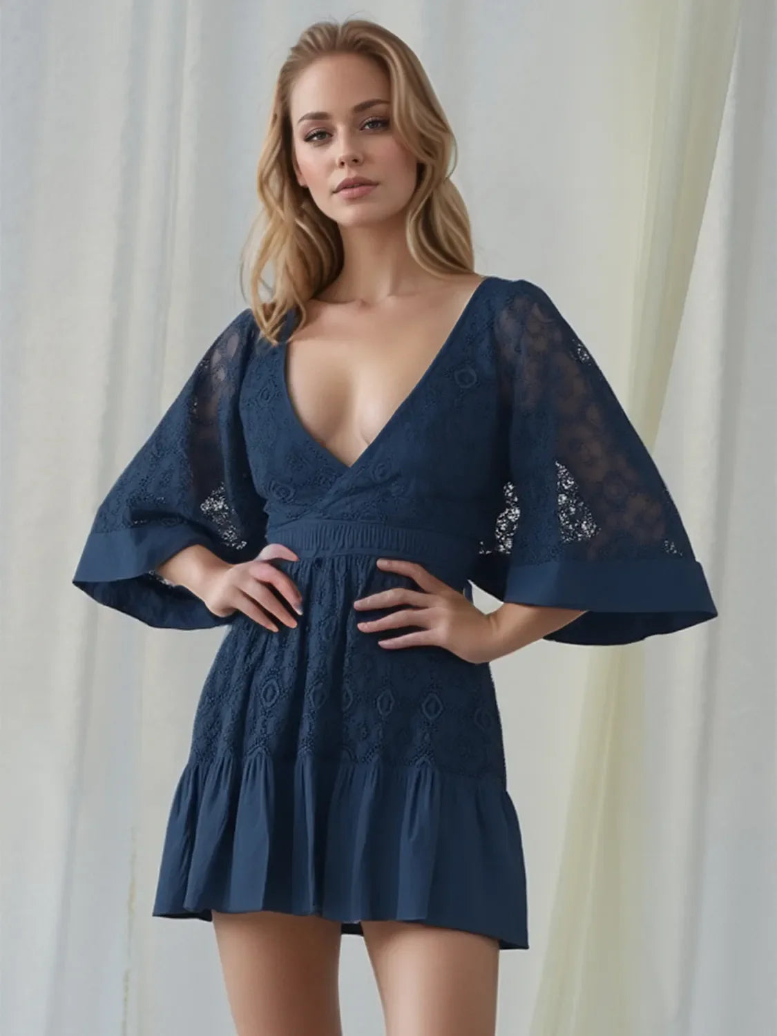 Full Size Lace Cutout Back Half Sleeve Mini Dress Plus Size
