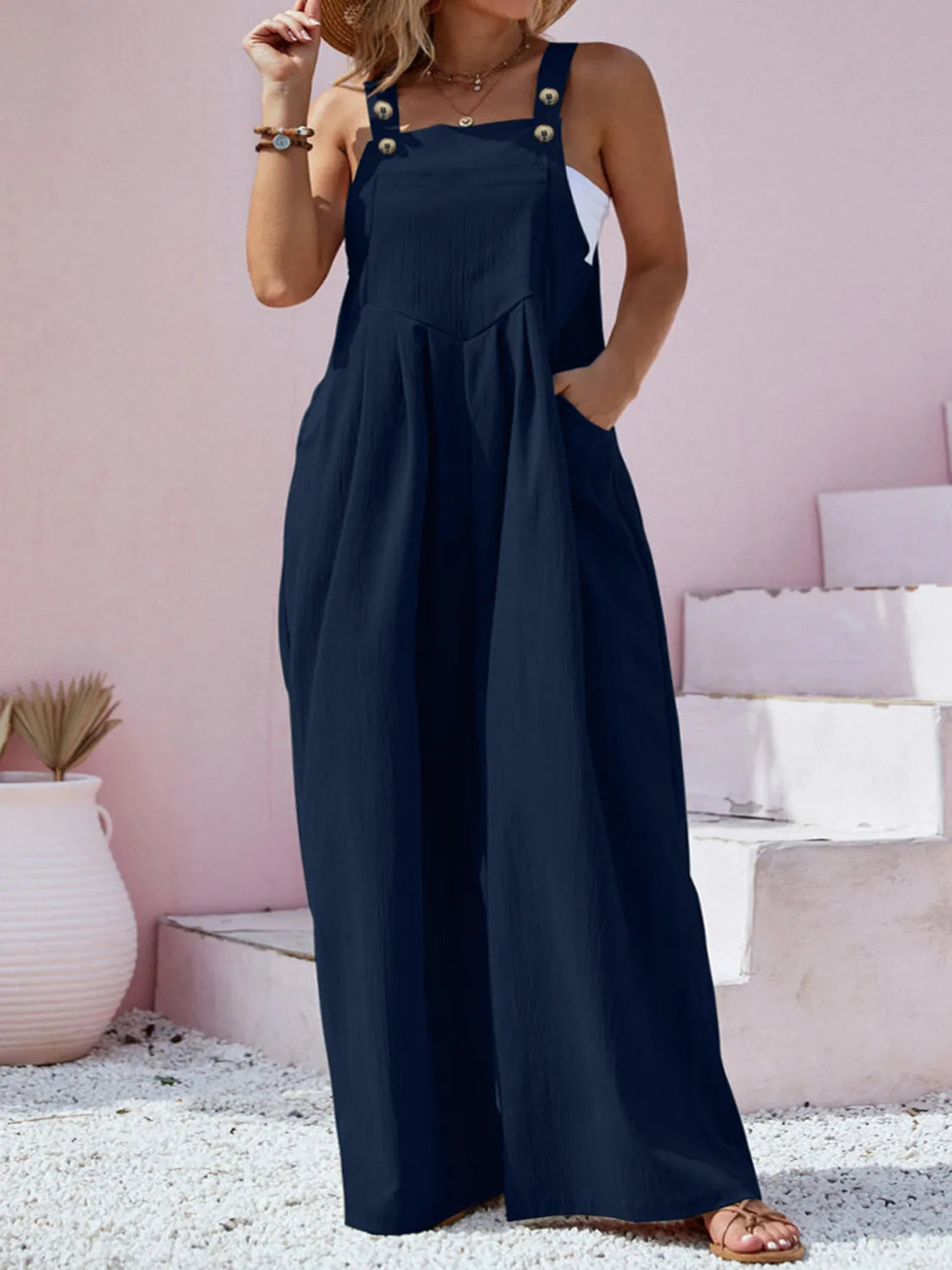 Plus Size Square Neck Wide Leg Overalls