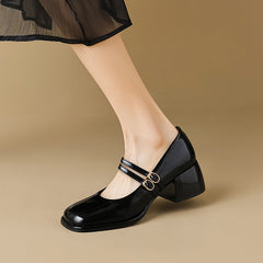 Double Buckle Strap Square Toe Mary Jane Heels