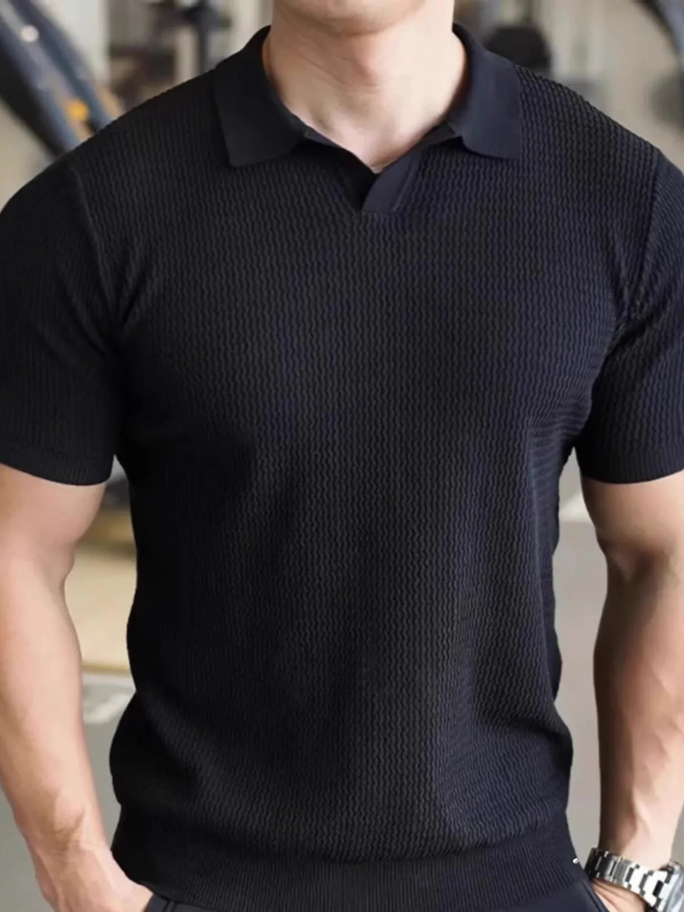Men's Full Size Textured Knit Polo Shirt Plus Size