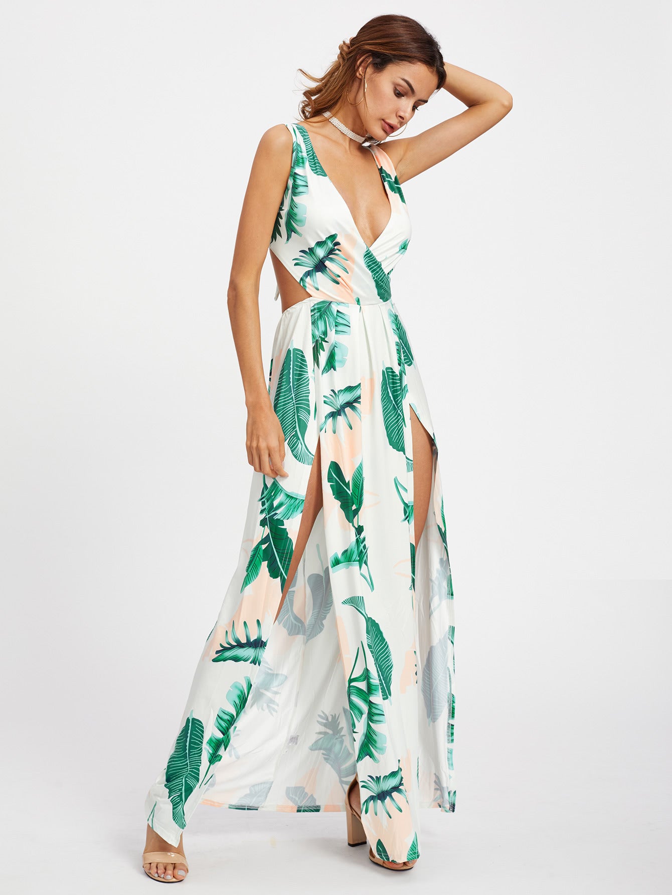 Halter Backless Floral Print Maxi Dress