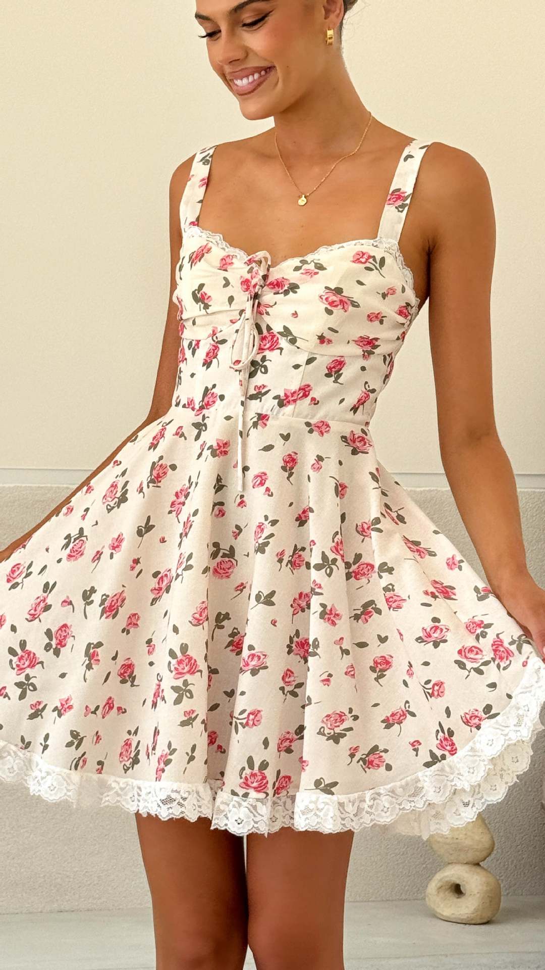 Rose Whispers 'Amelie' Lace Trim Mini Dress